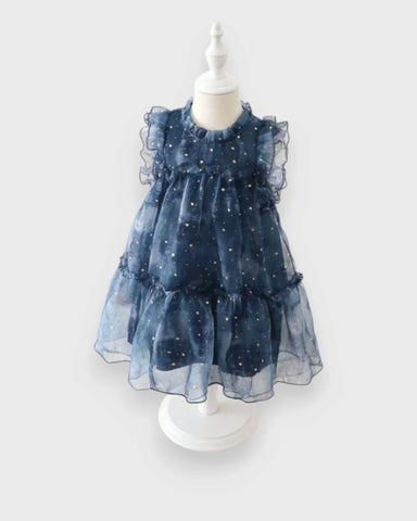 Girls Gold-Speckled Ruffle Tulle Dress