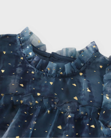 Girls Gold-Speckled Ruffle Tulle Dress