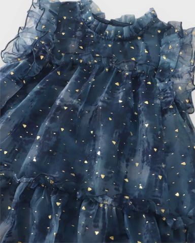 Girls Gold-Speckled Ruffle Tulle Dress