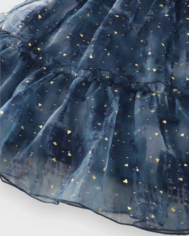 Girls Gold-Speckled Ruffle Tulle Dress