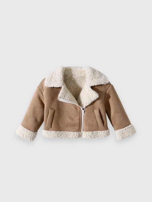 Baby Girl Suede Sherpa Lapel Jacket