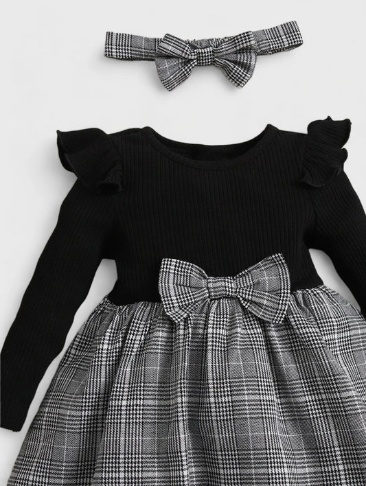 2 Pc Baby Girl Glen Plaid Bow Front Dress