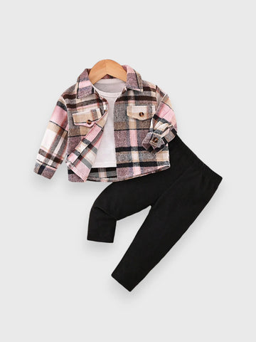 2 Pcs Baby Girl Pink Plaid Shirt w/ Leggings