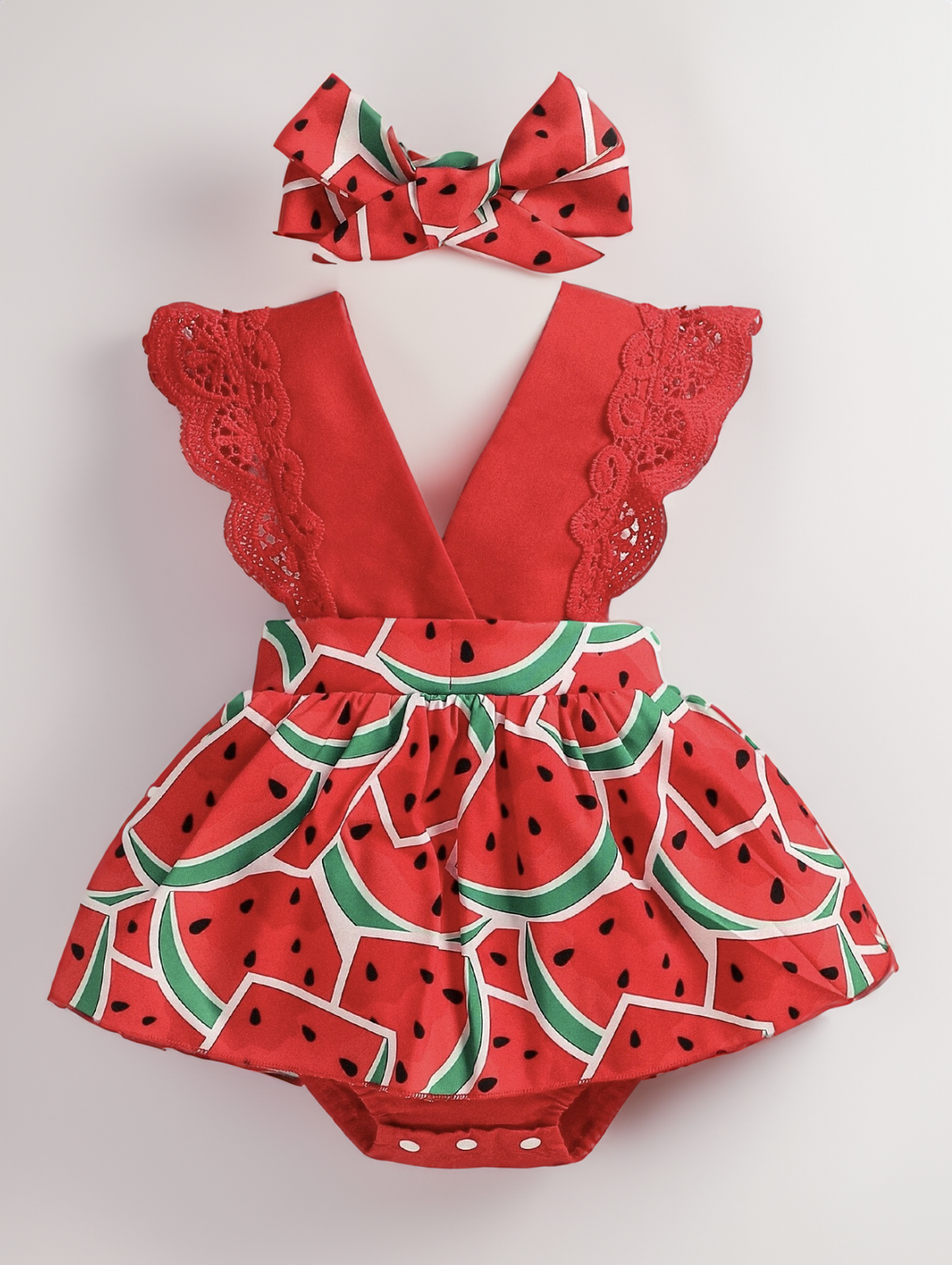 Baby Girl Watermelon Dress with Bow Headband