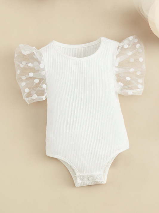 Baby Girl Flocked Dot Sleeve Bodysuit