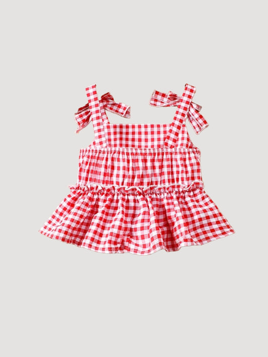 Girls Bow Gingham Tank Top