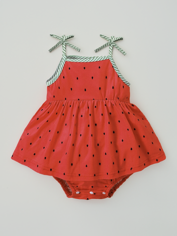 Baby Girl Summer Pink Watermelon Seeds Fruit Bodysuit Dress