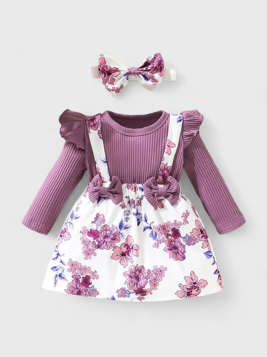 2 in 1 Baby Girl Floral Long Sleeve Dress