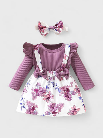 2 in 1 Baby Girl Floral Long Sleeve Dress