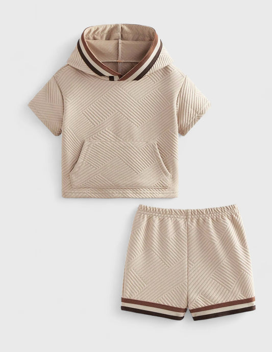 2 Pc Baby Boy Textured Hoodie & Shorts Set