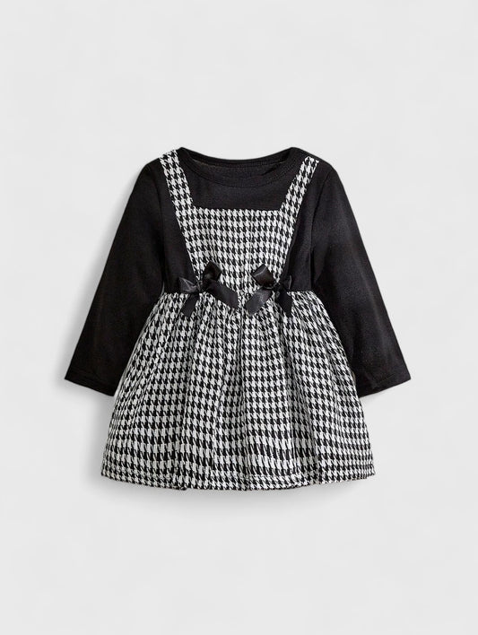 2 in 1 Baby Girl Houndstooth Pinafore Dress