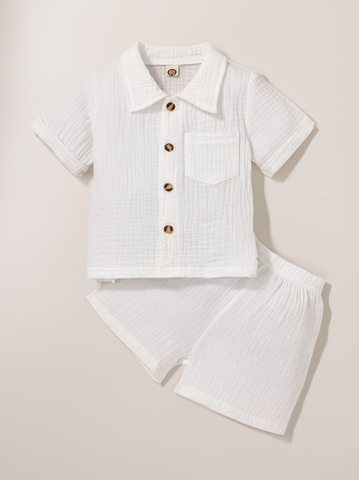 Baby Boy Cotton Button up Collar Pocket Shirt and Short Set