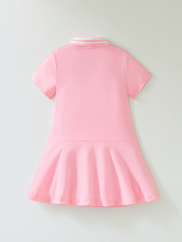 Baby Girl Stripe Polo Character Embroidery Dress