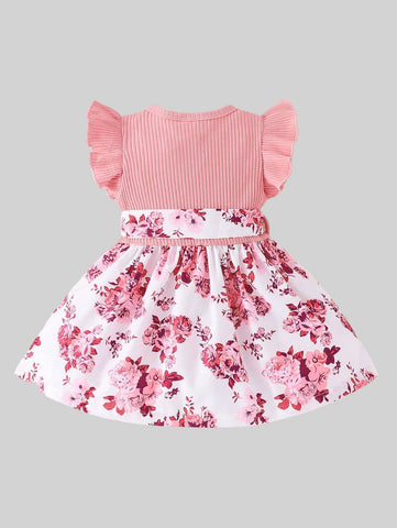 Baby Girl Ribbed Knit Floral Printed Dress