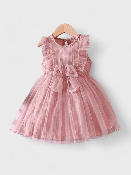 Toddler Little Girl Mesh Overlay Bow Dress