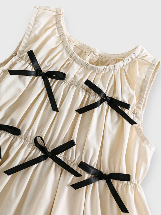 Baby Girl Cotton Ruching Bow Dress