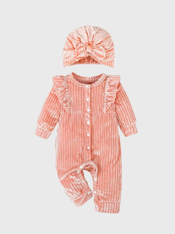 2 Pc Baby Girl Velour Romper with Turban