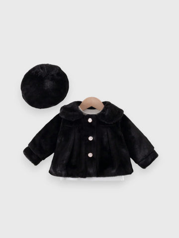 Baby Girl Light Faux Fur Coat with Beret