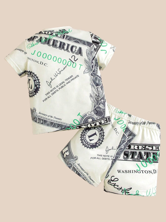 2 Pc Baby Boy Dollar Signs Print Tee and Shorts