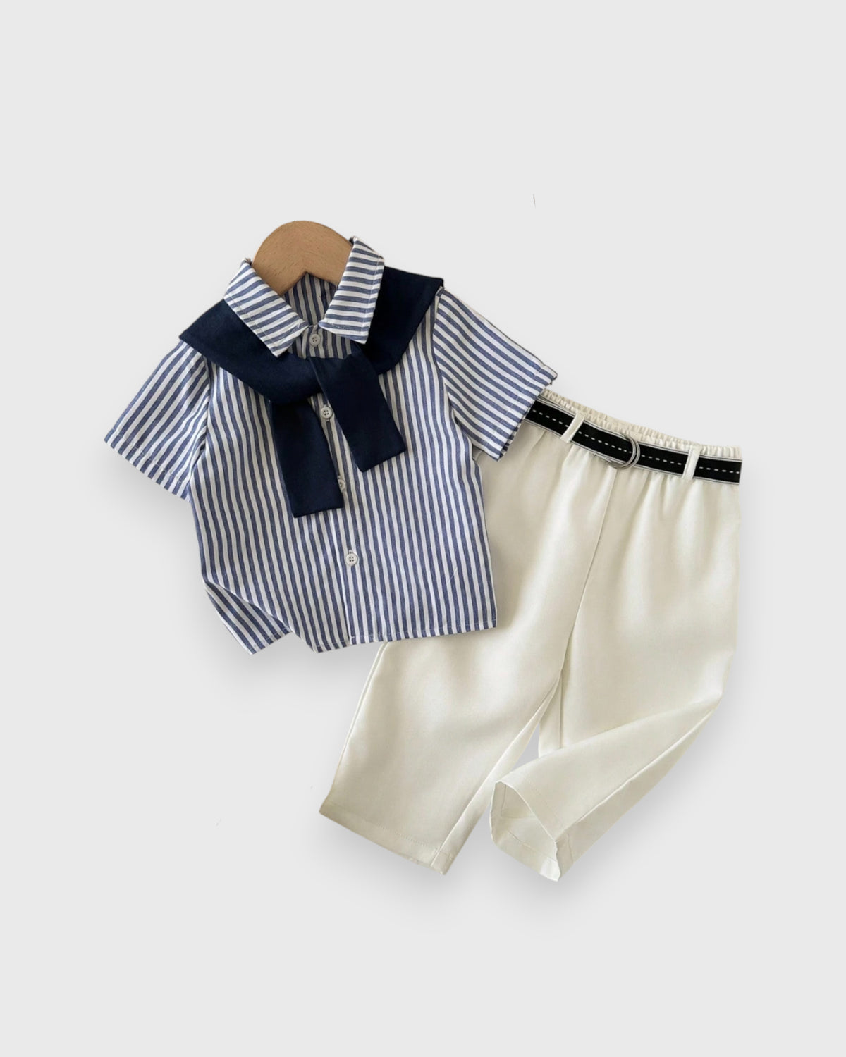 3 Pc Baby Boy Stripe Shirt w/ Shawl Scarf & Pants Set