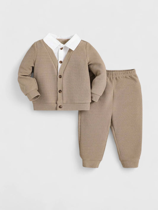 Baby Boy 2 in 1 Waffle Cardigan Set