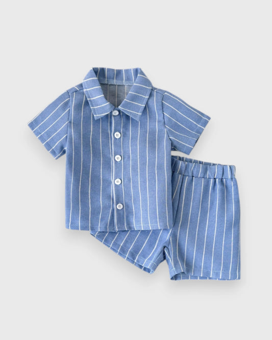Baby Boy Vertical Stripe Button Up Shorts Set