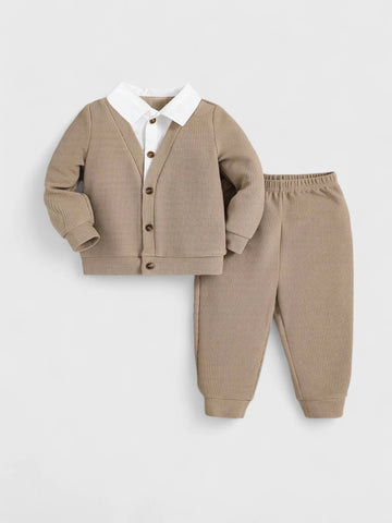 Baby Boy 2 in 1 Waffle Cardigan Set