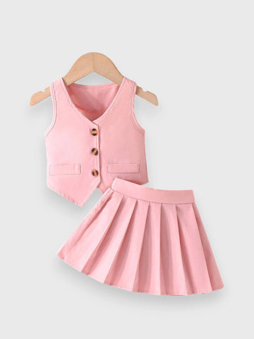 2 Pc Baby Girl Vest with Pleat Skirt