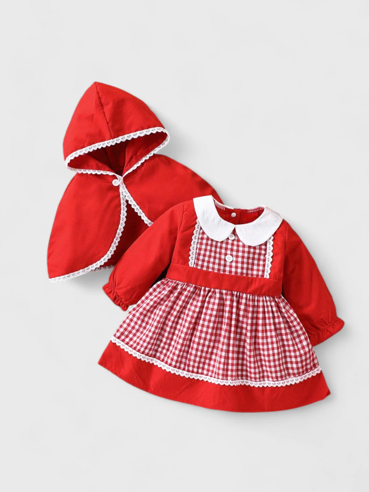 2 Pcs Baby Girl Red Riding Hood Dress Cape