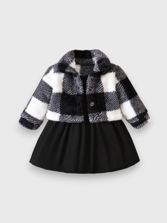 2 Pc Baby Girl Buffalo Plaid Jacket with Cami Dress