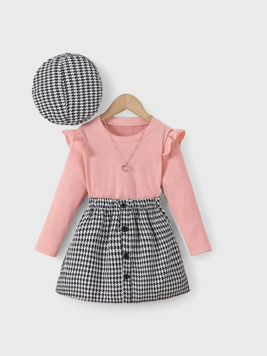 3 Pcs Girls Houndstooth Set