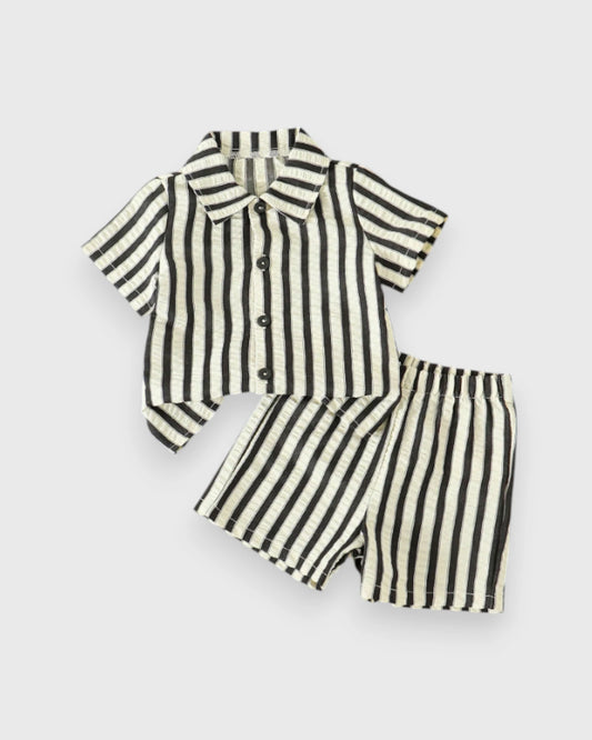 Baby Boy Vertical Stripe Button Up Shorts Set