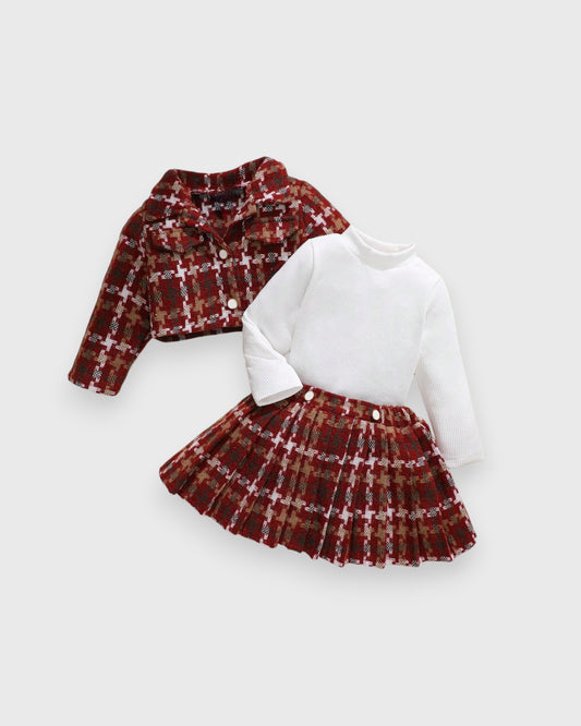 3 Pc Baby Girls Houndstooth Tweed Set