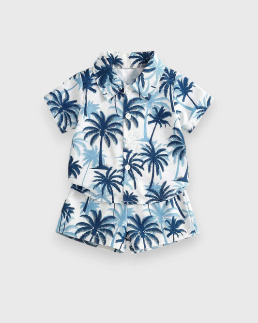 2 pc Baby Boy Palm Tree Button Up Shirt & Shorts Set