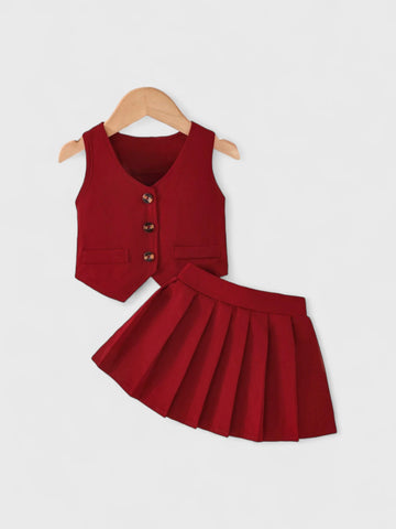 2 Pc Baby Girl Vest with Pleat Skirt