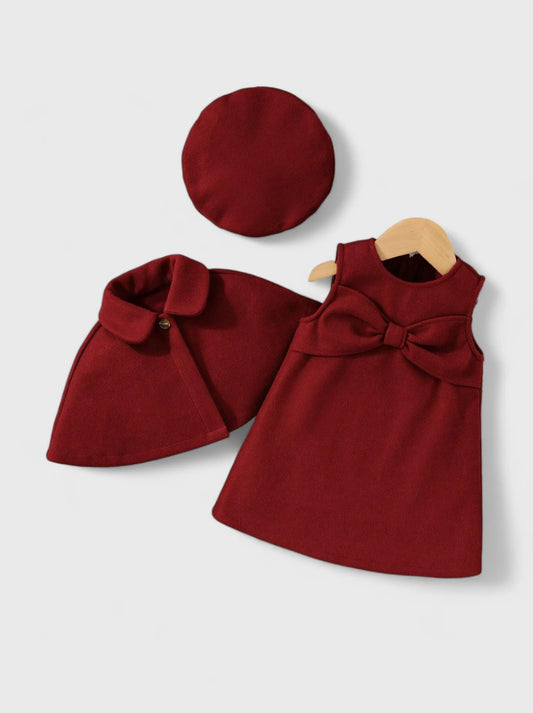 3 Pcs Baby Girl Dress Cape & Hat