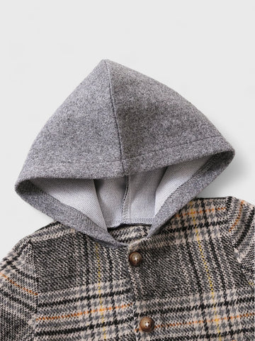 Baby Boy Brown Plaid Jacket with Contrasting Hoodie