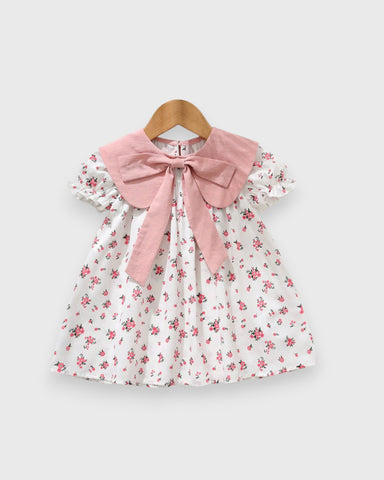 Baby Girls Big Collar Bow Floral Dress
