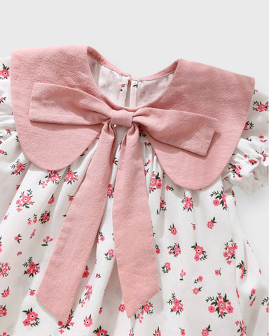 Baby Girls Big Collar Bow Floral Dress