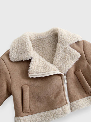 Baby Girl Suede Sherpa Lapel Jacket