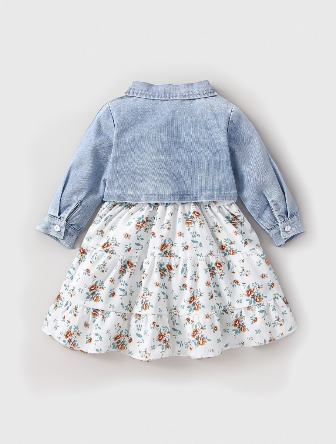 2 Pcs Toddler Baby Girl Ditsy Floral Layered Cami Dress with Blue Deni