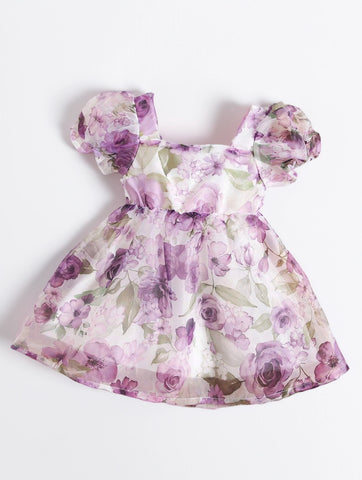 Baby Girl Floral Organza Bubble Sleeve Dress