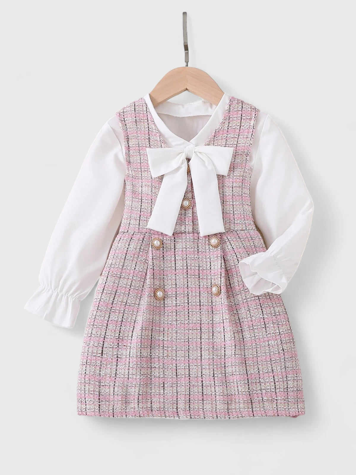 3 Pcs Toddler Girls Tweed Dress and Blouse