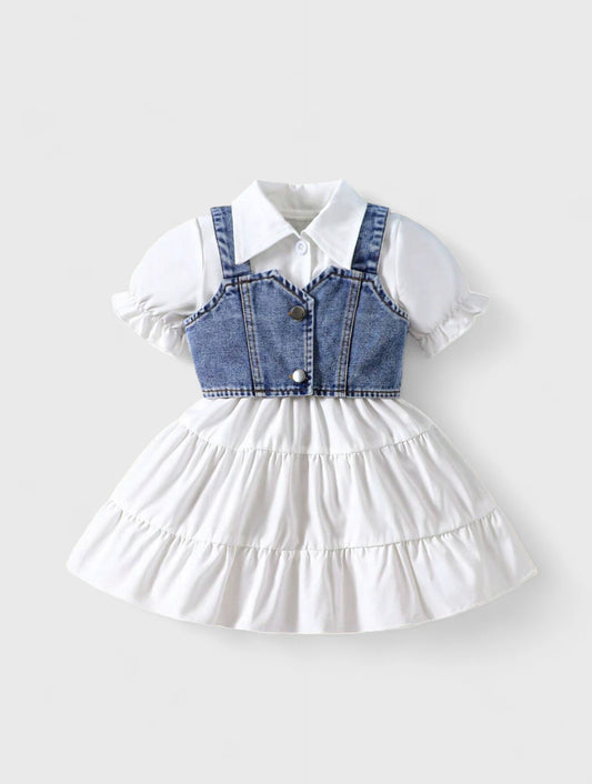 2 Pc Baby Girl Denim Vest and Puff Dress Set