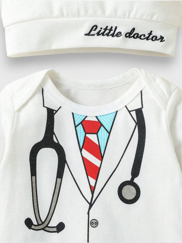 Infant Newborn baby Little Doctor Onesie with Hat