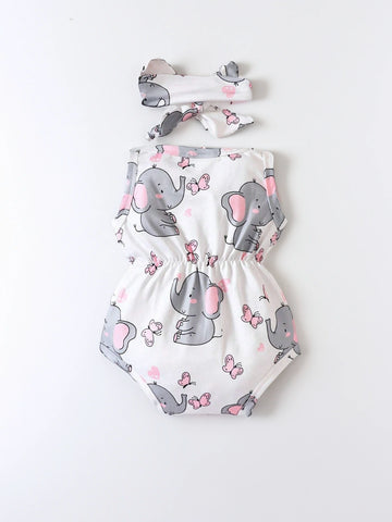 2 piece Baby Girl Elephant Bodysuit & Headband