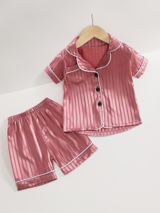 Toddler Girls Contrast Piping Satin Pyjama Set