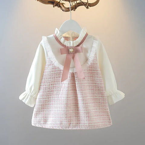 Baby Girl Plaid Tweed Chic Victorian Ruffle Bib Collar Dress