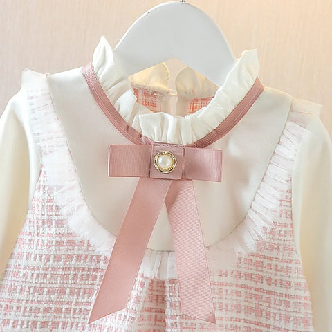 Baby Girl Plaid Tweed Chic Victorian Ruffle Bib Collar Dress