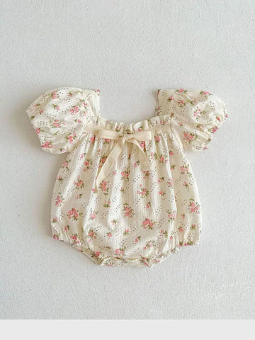 Baby Girl Vintage Puff Sleeve Tie Bodysuit